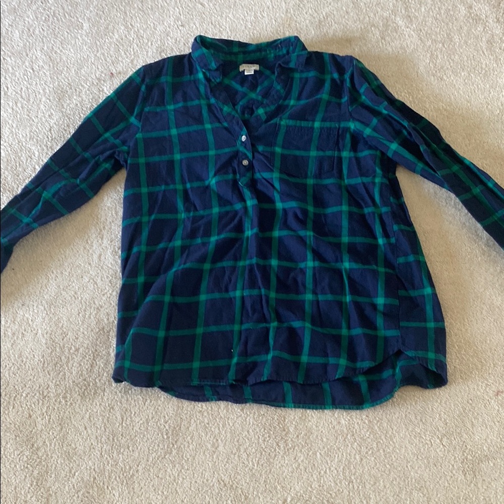 J. Crew Navy and Emerald Plaid Shirt